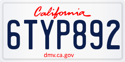 CA license plate 6TYP892
