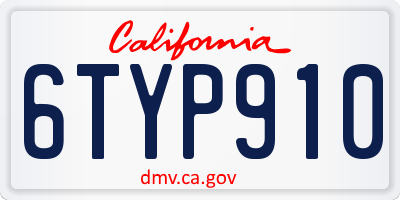 CA license plate 6TYP910