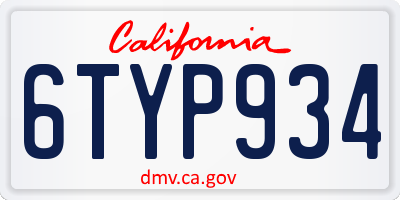 CA license plate 6TYP934