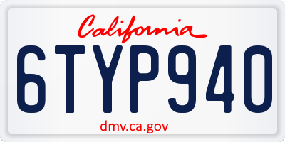 CA license plate 6TYP940