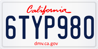 CA license plate 6TYP980