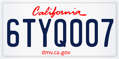 CA license plate 6TYQ007