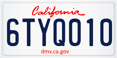 CA license plate 6TYQ010