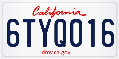 CA license plate 6TYQ016