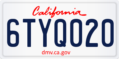 CA license plate 6TYQ020