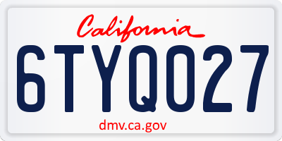 CA license plate 6TYQ027