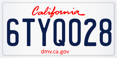 CA license plate 6TYQ028