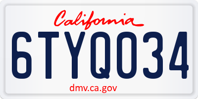 CA license plate 6TYQ034