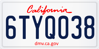 CA license plate 6TYQ038