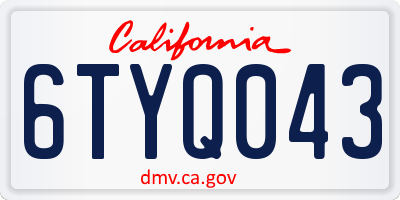 CA license plate 6TYQ043