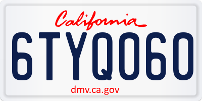 CA license plate 6TYQ060