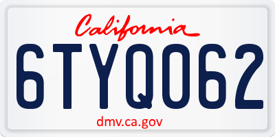 CA license plate 6TYQ062