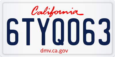 CA license plate 6TYQ063