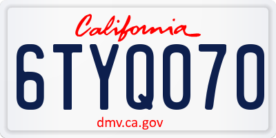 CA license plate 6TYQ070