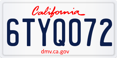 CA license plate 6TYQ072