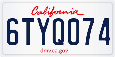 CA license plate 6TYQ074