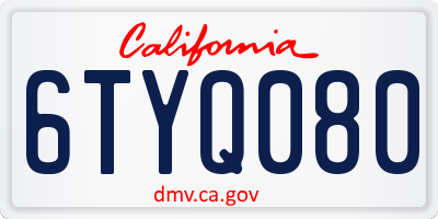 CA license plate 6TYQ080