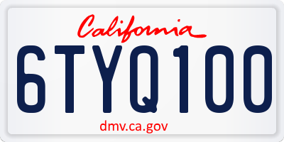 CA license plate 6TYQ100