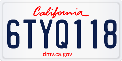 CA license plate 6TYQ118