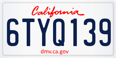 CA license plate 6TYQ139