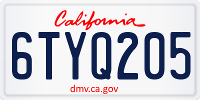 CA license plate 6TYQ205