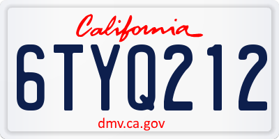 CA license plate 6TYQ212