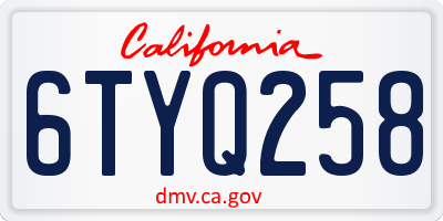 CA license plate 6TYQ258