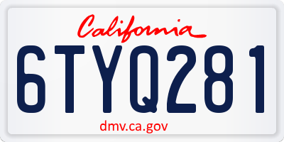 CA license plate 6TYQ281