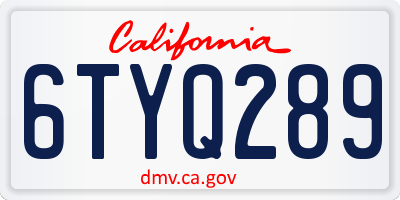 CA license plate 6TYQ289