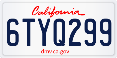 CA license plate 6TYQ299