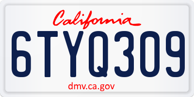CA license plate 6TYQ309