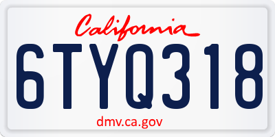 CA license plate 6TYQ318