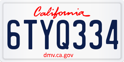 CA license plate 6TYQ334