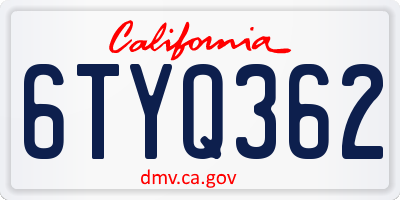 CA license plate 6TYQ362