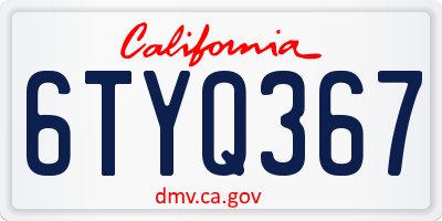 CA license plate 6TYQ367