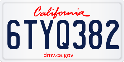 CA license plate 6TYQ382