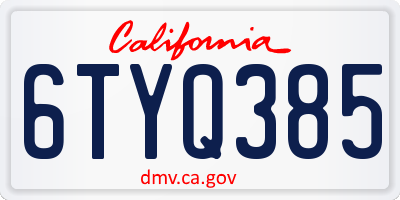 CA license plate 6TYQ385