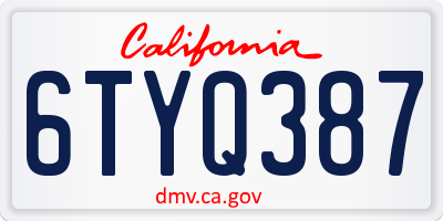 CA license plate 6TYQ387