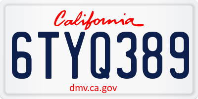 CA license plate 6TYQ389