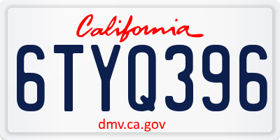 CA license plate 6TYQ396