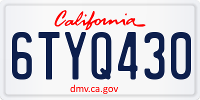 CA license plate 6TYQ430