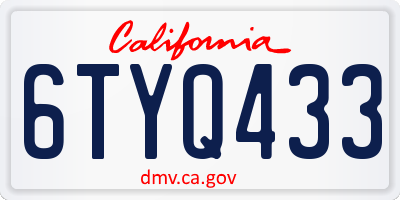 CA license plate 6TYQ433