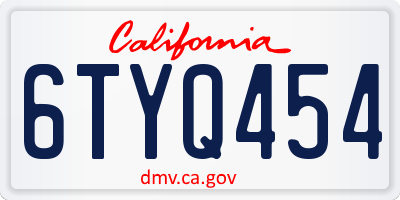 CA license plate 6TYQ454