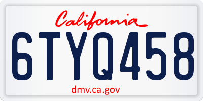 CA license plate 6TYQ458