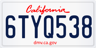 CA license plate 6TYQ538