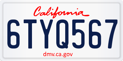 CA license plate 6TYQ567