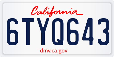 CA license plate 6TYQ643