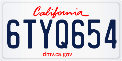 CA license plate 6TYQ654