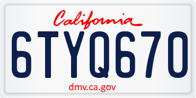 CA license plate 6TYQ670