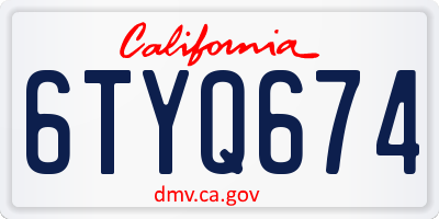 CA license plate 6TYQ674